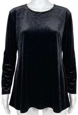 Vintage YETTS Top L Black Velvet Tunic Shoulder Pads Made in USA Witchy Whimsy